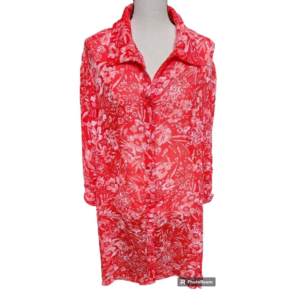 Avenue Tunic Size 22/24 Slightly Sheer Covered Buttons Red